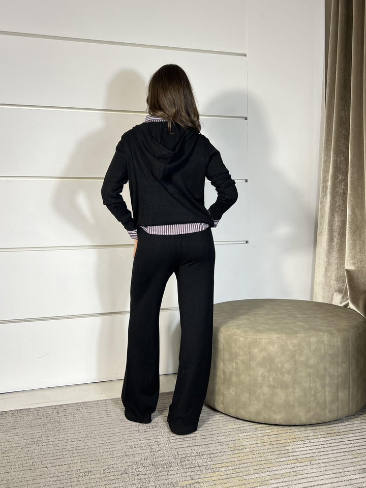 completo nero felpa con cappuccio e pantalone a palazzo LN871225NERO SUSY MIX