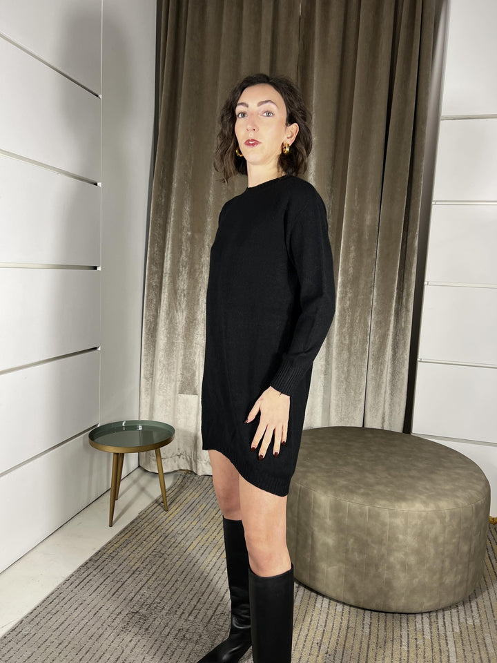 abito in maglia girocollo nero in calda viscosa 78549NERO SUSY MIX