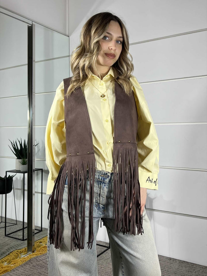 gilet con frange scamosciato moka GI26SZEG8367MOKA TWO WAY