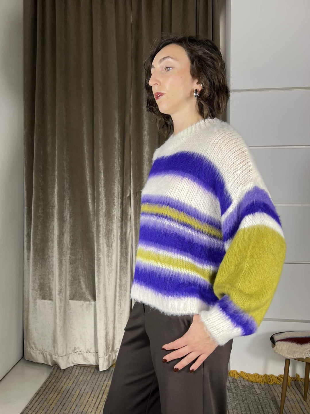 maglione a righe in misto lana MFP-P277PANNA/LILLA/VIOLA/PISTACCHIO HAVE ONE