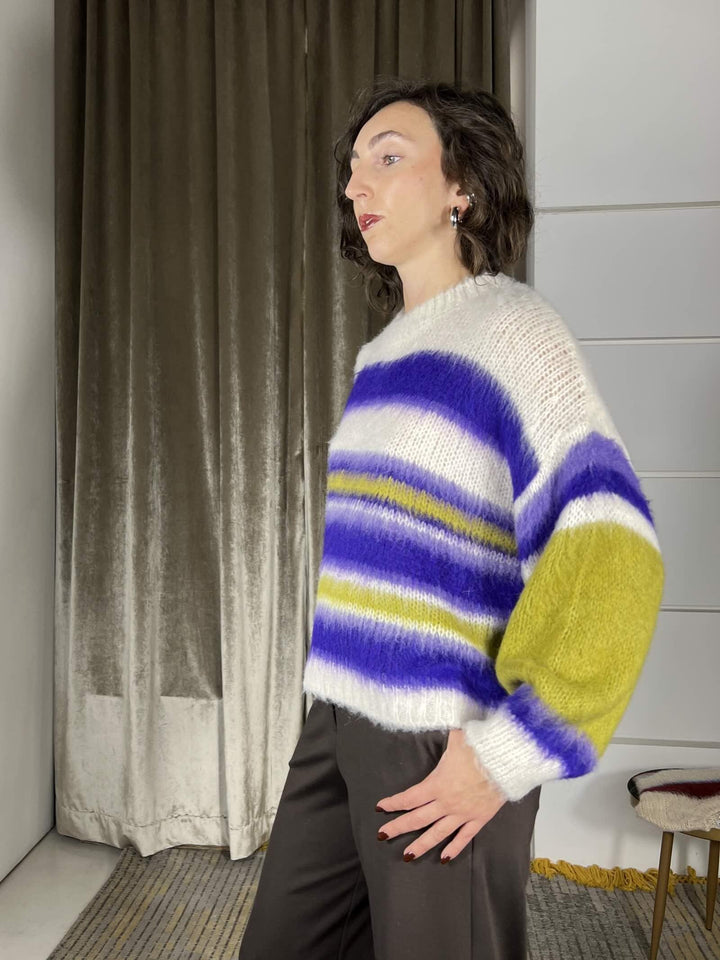 maglione a righe in misto lana MFP-P277PANNA/LILLA/VIOLA/PISTACCHIO HAVE ONE