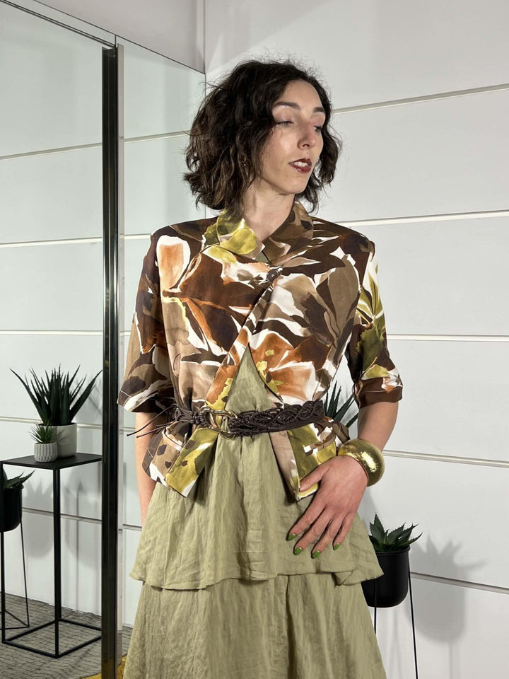 giacca coreanan crop a fantasia naturale moro e verde TAB2099NATURALE/MORO/VERDE VICOLO