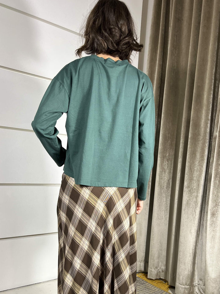 T-SHIRT VERDE BOTTIGLIA IN COTONE MANICA LUNGA GIROCOLLO MJS-P123BOTTIGLIA HAVE ONE