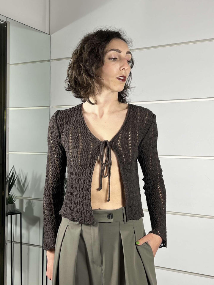 cardigan traforato moro crochet 26172MORO SUSY MIX