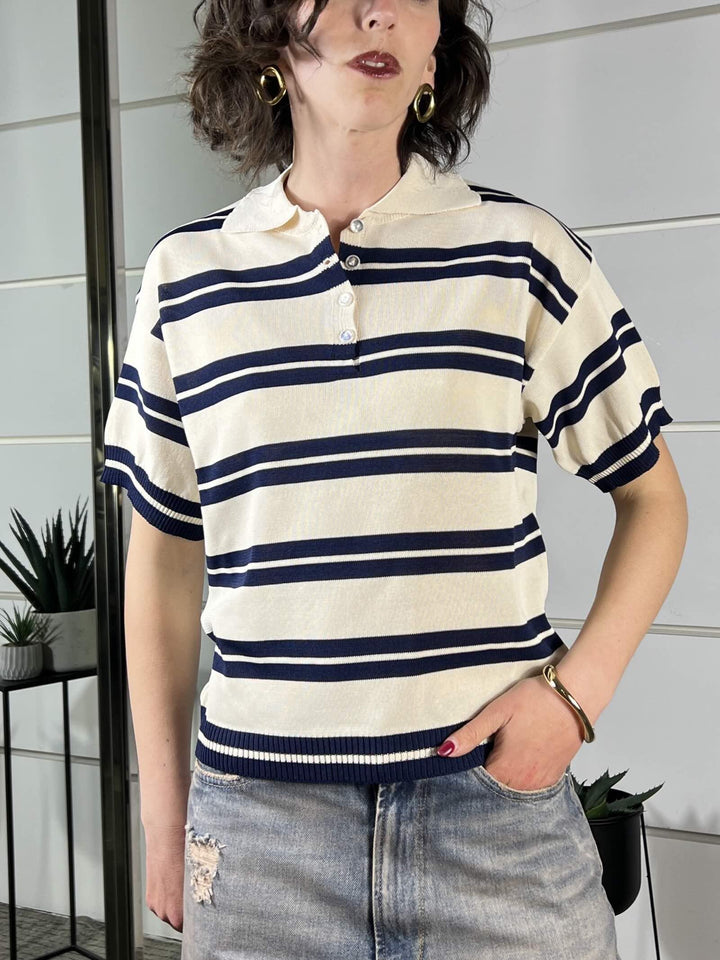 polo rigata panna e blu W26130BLU SUSY MIX