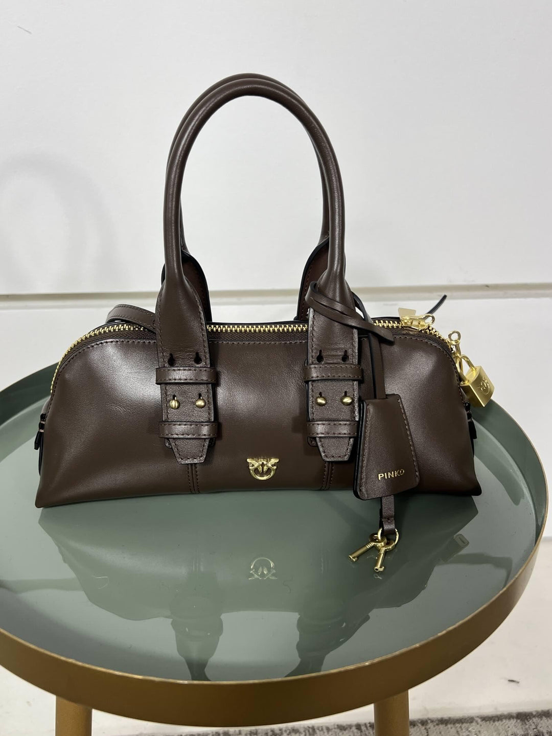 Borsa bowling baguette marrone BOWLING BAG BAGUETTEL74V PINKO