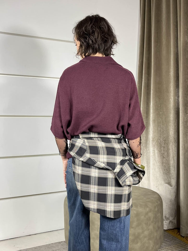 maglione a polo manica corta over viola D80886VIOLA TENSIONE IN