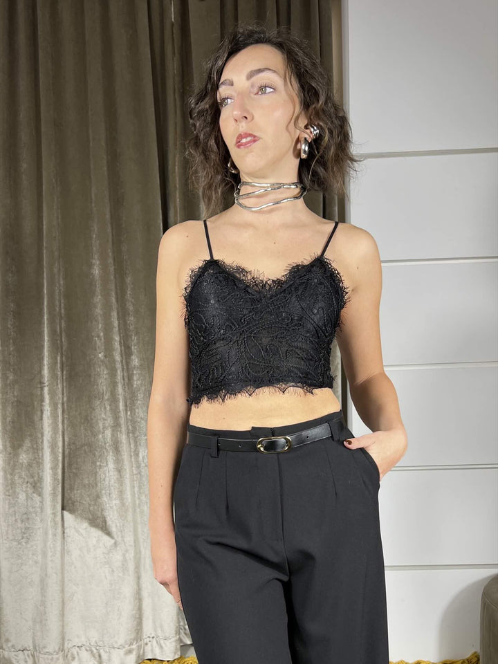 top in pizzo nero con ricami J01Y0818NERO PHILIA LOFT