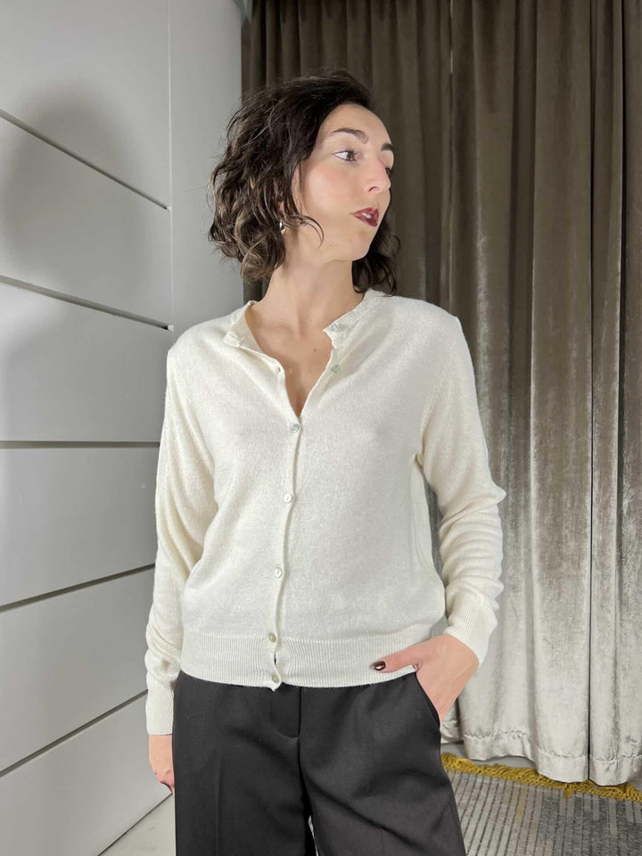 cardigan girocollo con bottoncini burro in miso lana e cashmere D82083BURRO TENSIONE IN
