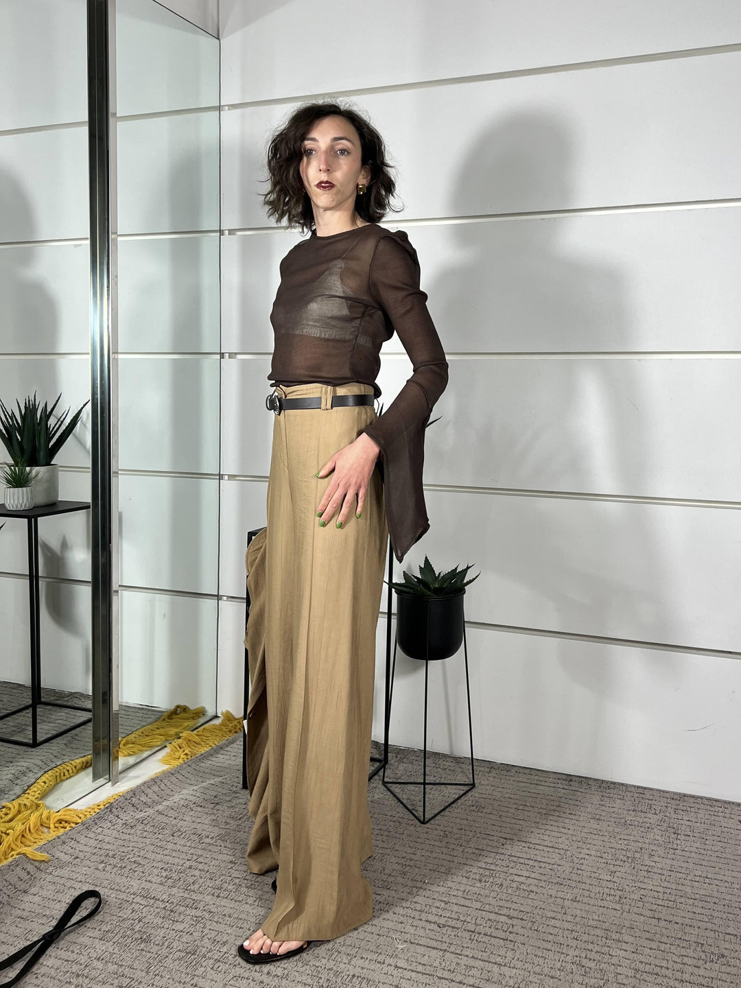 pantalone a palazzo con elastico nel retro e cintura deserto in viscosa PVI-Q289DESERTO HAVE ONE