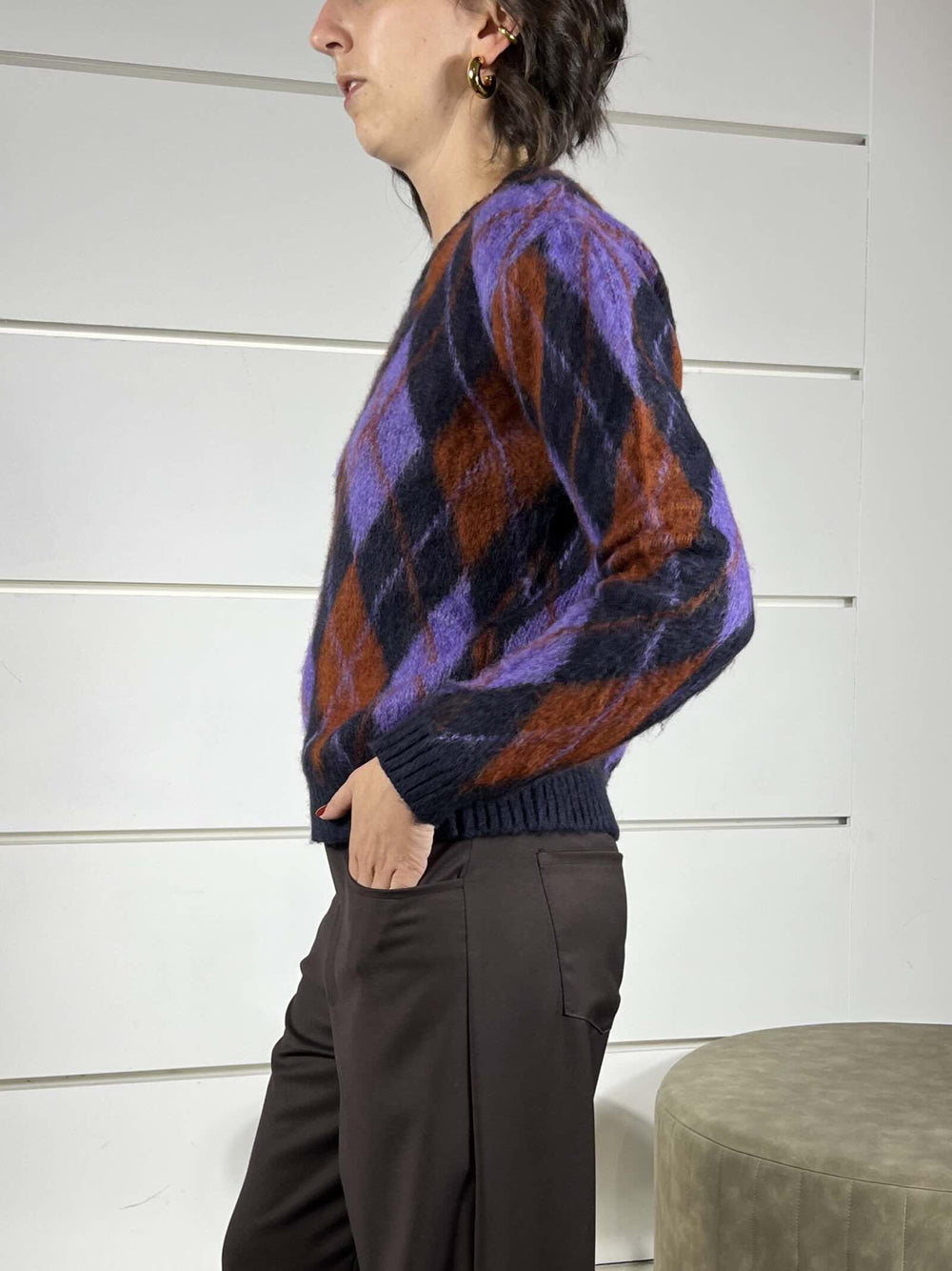 maglione con romb blu e viola in misto lana S01Y0279BLU PHILIA LOFT