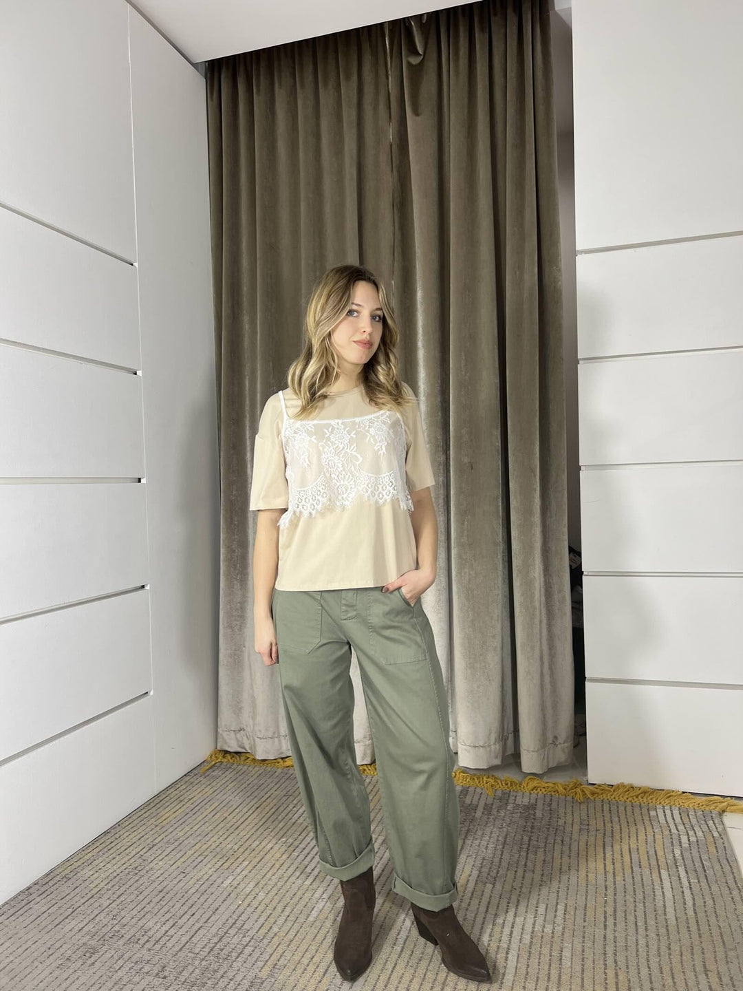 pantalone ovetto in cotone verde militare 58300PVERDE MILITARE SUSY MIX