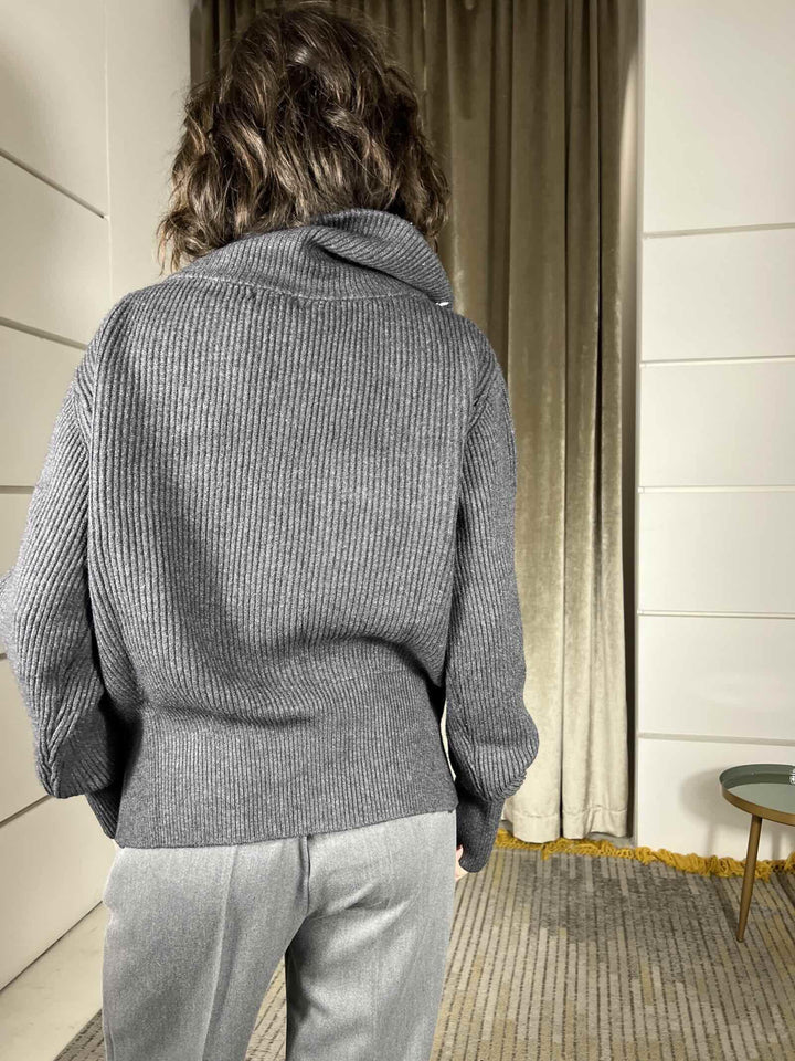 maglione con zip e tasca a patta 251871GRIGIO SUSY MIX