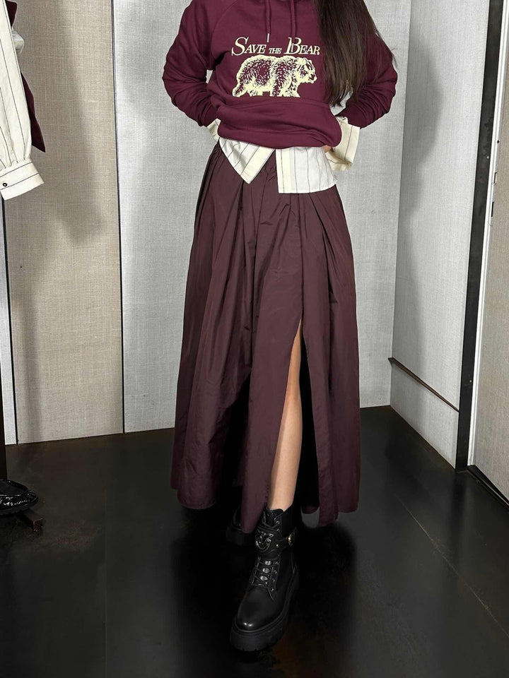 gonna lunga svasata bordeaux in taffetà GOIV1539 CARLA G