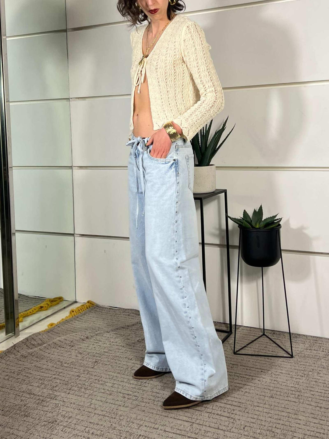 jeans full lenght con borchie vita bassa light blue BERLINOLIGHT BLUE TWO WAY