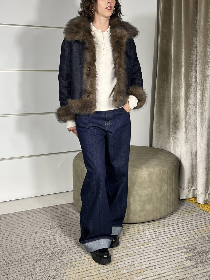 giubbotto in denimscuro  reversibile diventa una ecopelliccia TF0079DENIM SCURO VICOLO