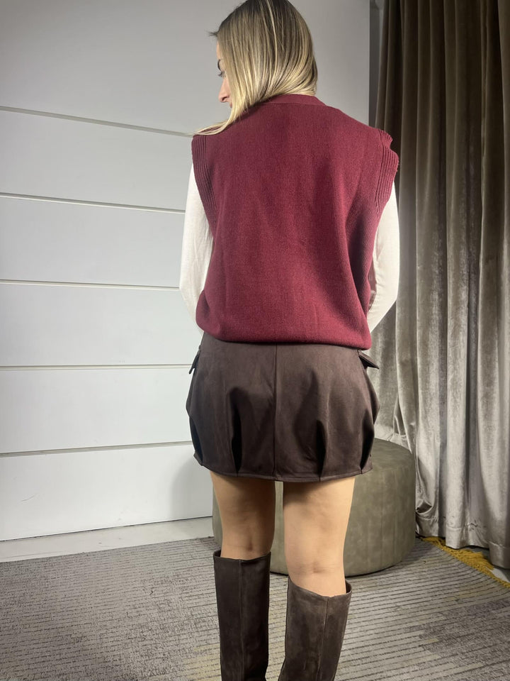 gilet bordeaux scollo a v in misto lana 77277FBORDEAUX VICOLO