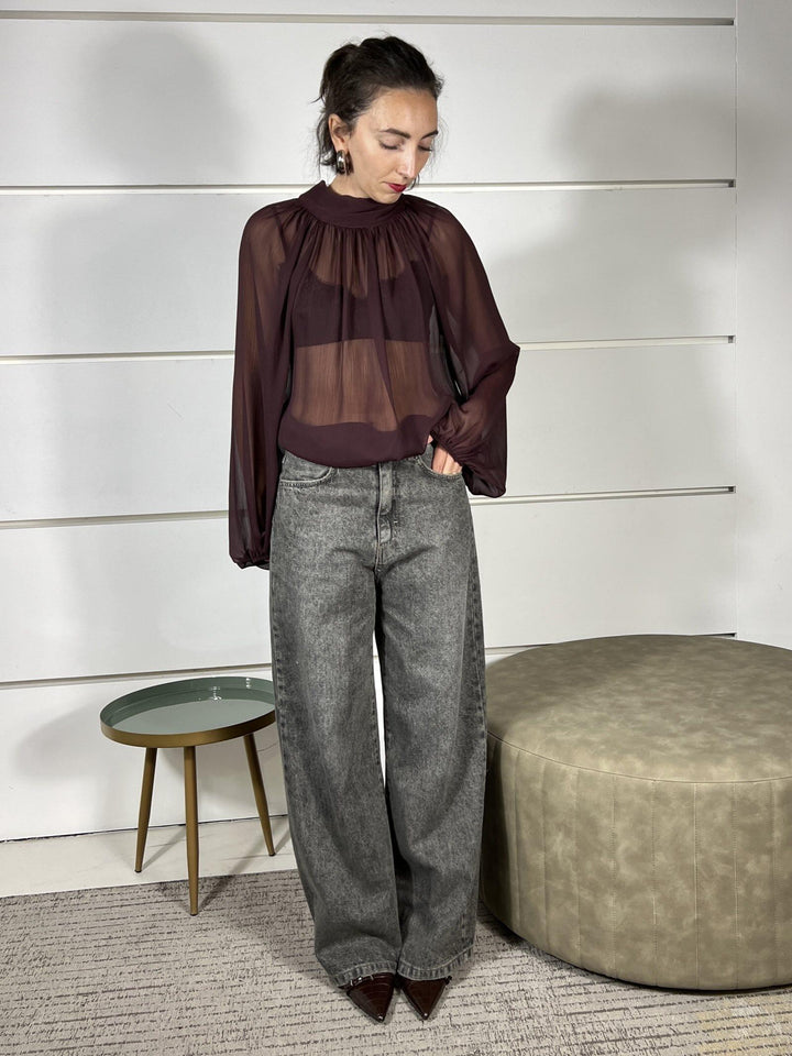 camicia semitrasparente con fiocco nel retro vino S01E0439VINO PHILIA LOFT