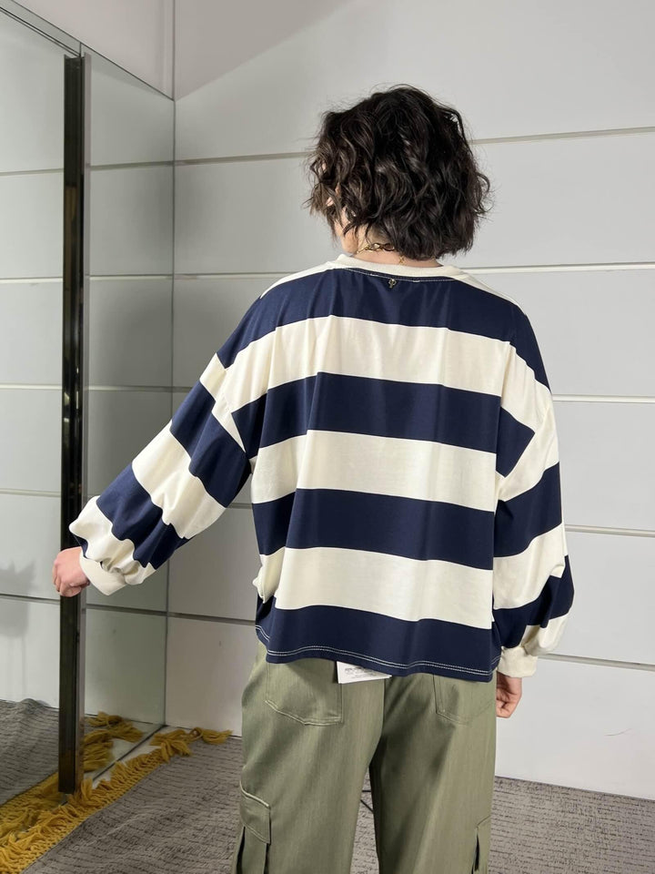 maglia a righe panna blu con manica a baloon D02N0366PANNA/BLU PHILIA LOFT