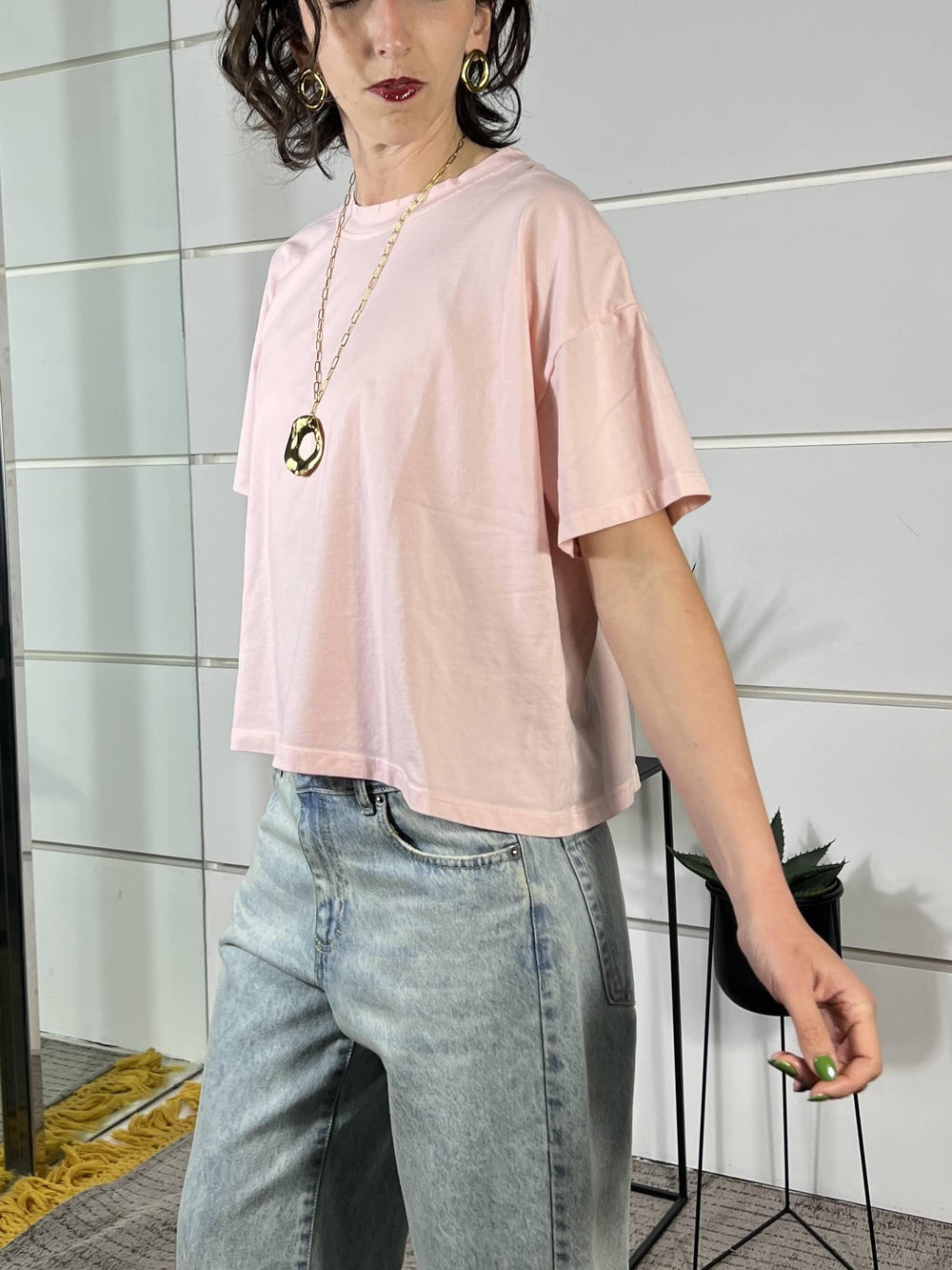 t-shirt over girocollo manica corta pink MJS-Q017PINK HAVE ONE