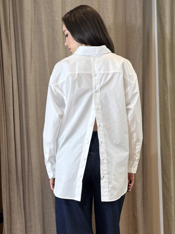 camicia bianca over in cotone con bottoni sul retro EDERE001 iBLUES