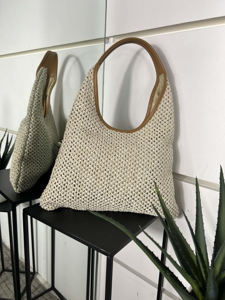 borsa a spalla in rafiamarmo con inserti in pelle RF-B0182MARMO FEMME CAFE SELECTION
