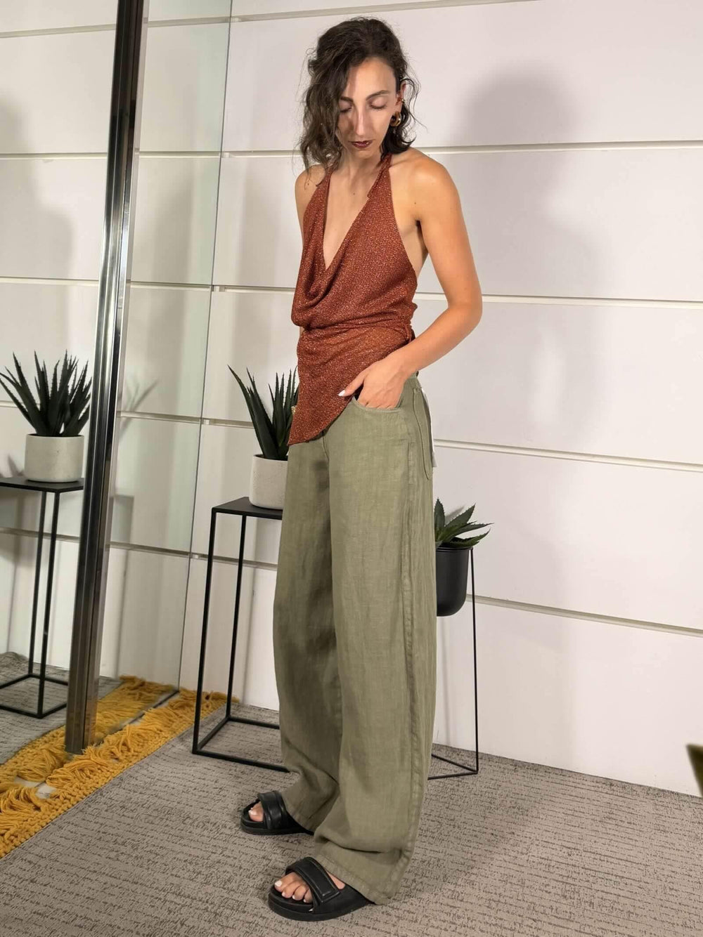pantalone bella in lino militare PLS-Q222MILITARE HAVE ONE