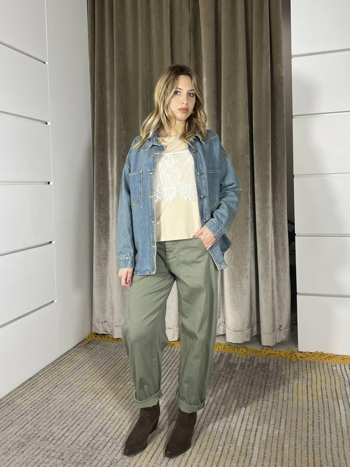 pantalone ovetto in cotone verde militare 58300PVERDE MILITARE SUSY MIX