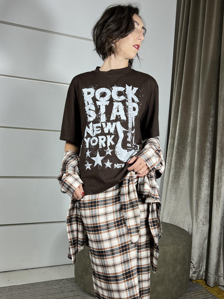 camicia check moro e burro con t-shirt FW250081AMORO/BURRO TENSIONE IN