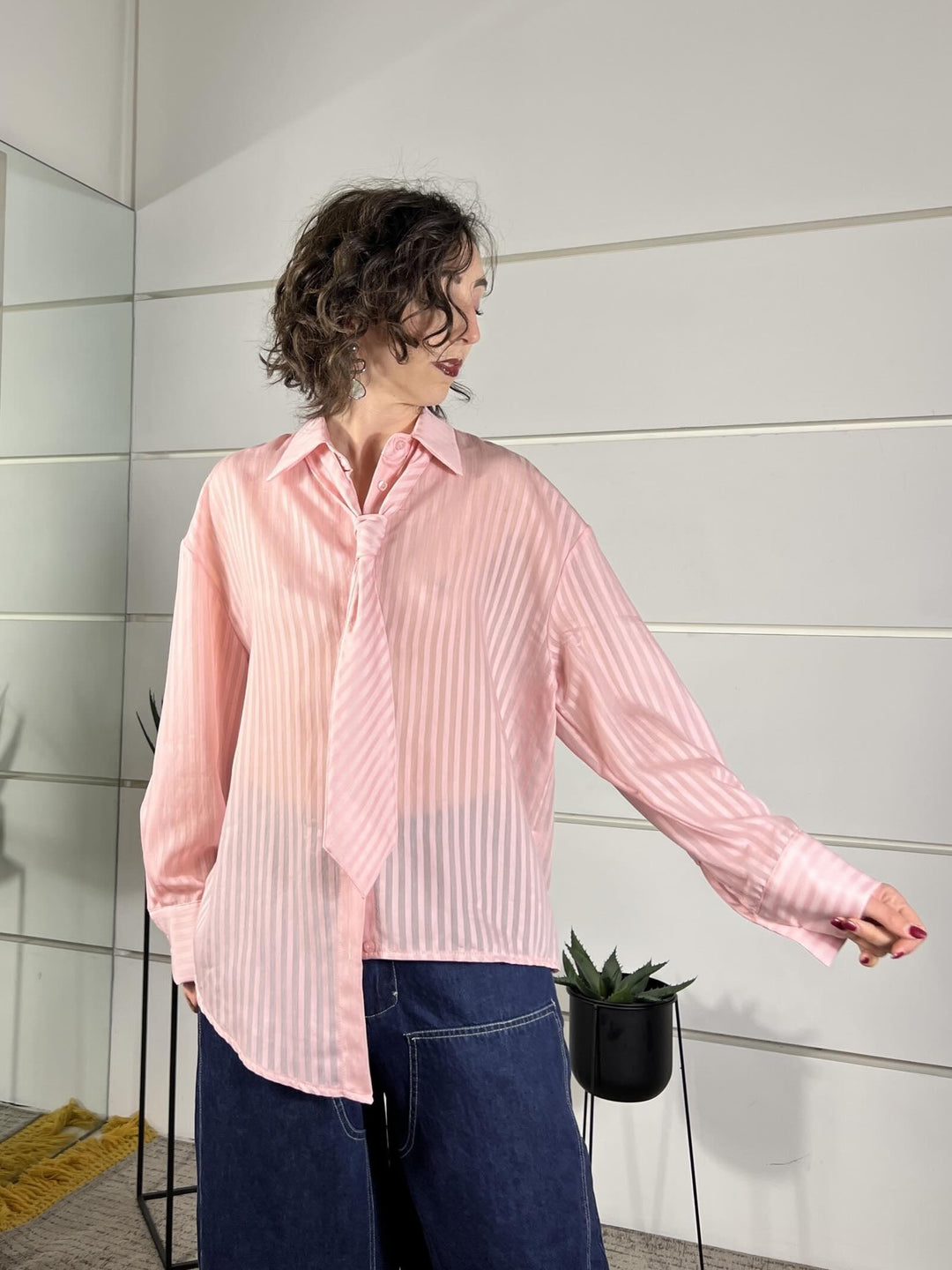 camicia geccata con cravatta rosa PE260115ROSA TENSIONE IN