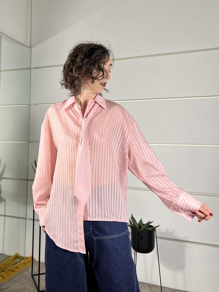 camicia geccata con cravatta rosa PE260115ROSA TENSIONE IN