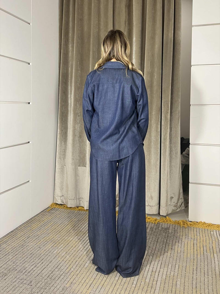 pantalone in denim ampio con cinta e pinces 121PE26BLU TENSIONE IN