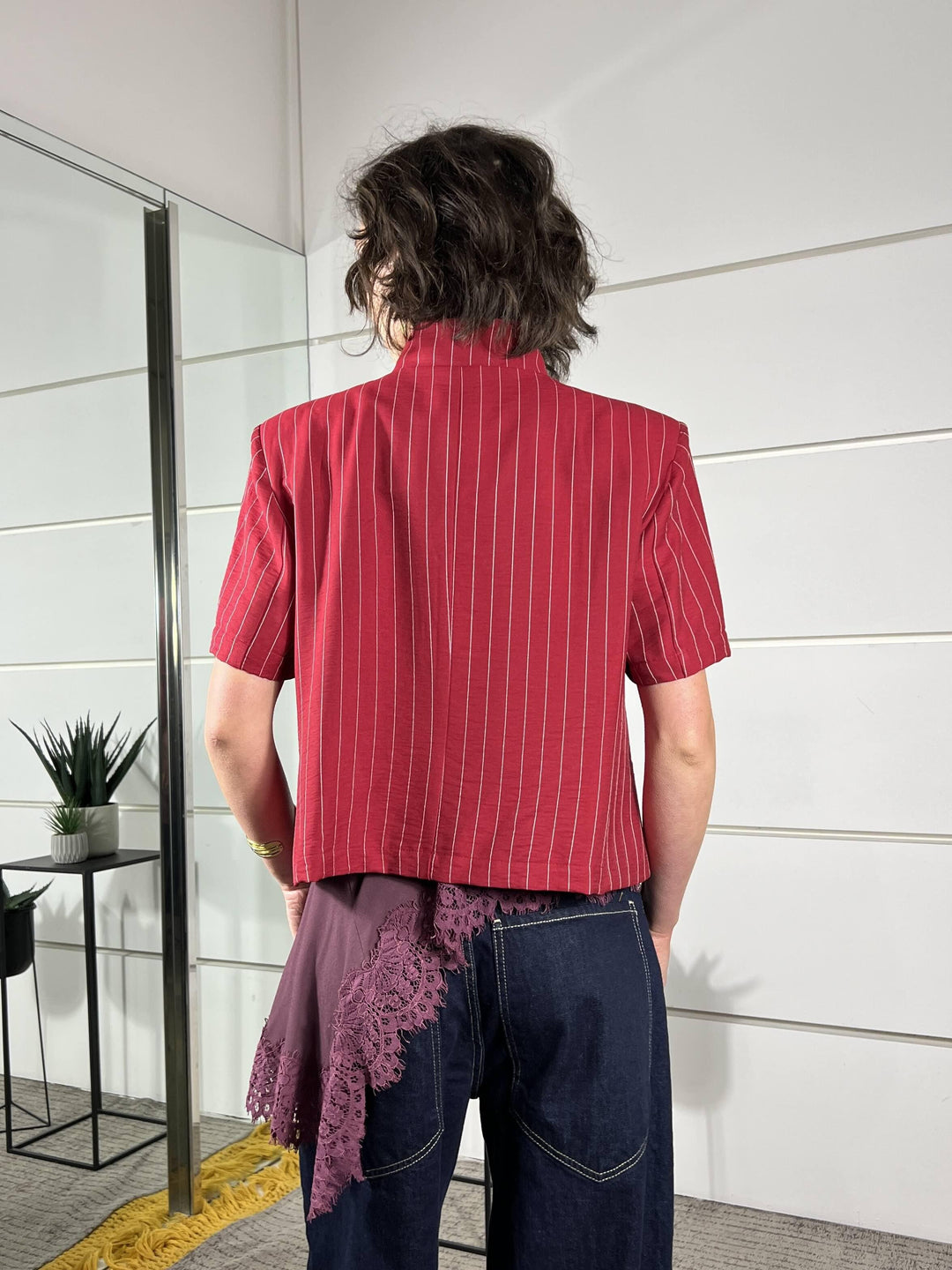giacca gessata coreana, manica corta rossa JMN-Q115ROSSO HAVE ONE