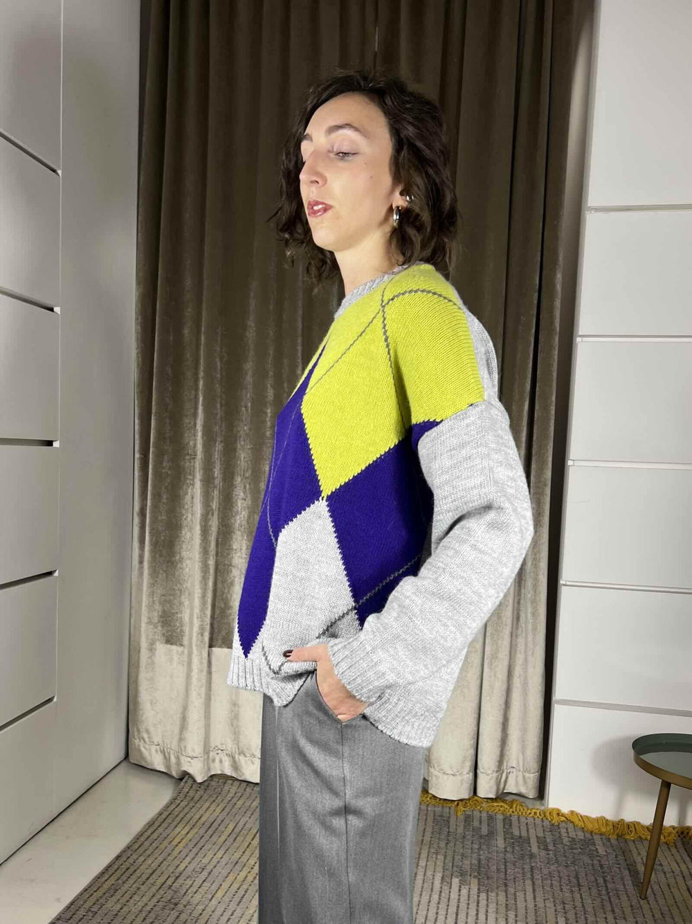 maglia girocollo rombi in misto lana MFP-P329GRIGIO/VIOLA/LIME/ANTRACITE HAVE ONE