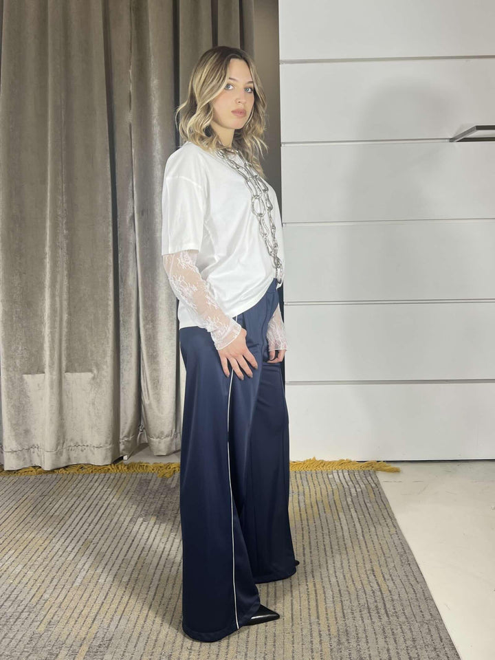 pantalone blu  a palazzo con banda PVS-Q166BLU HAVE ONE