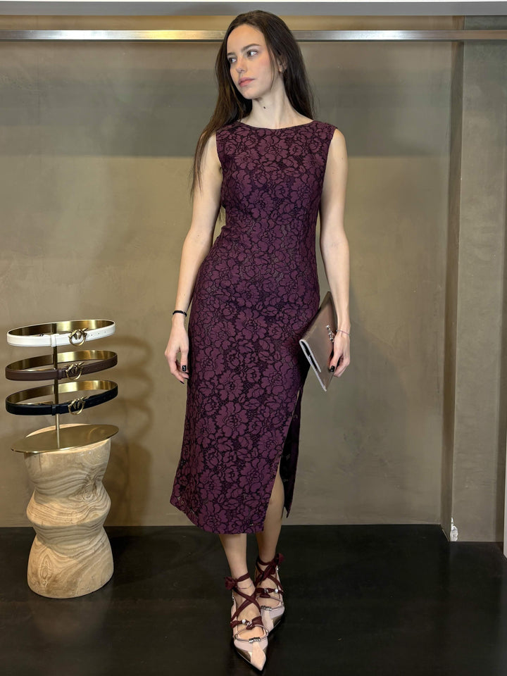 abito midi in pizzo bordeaux vino DRUPAR57 PINKO