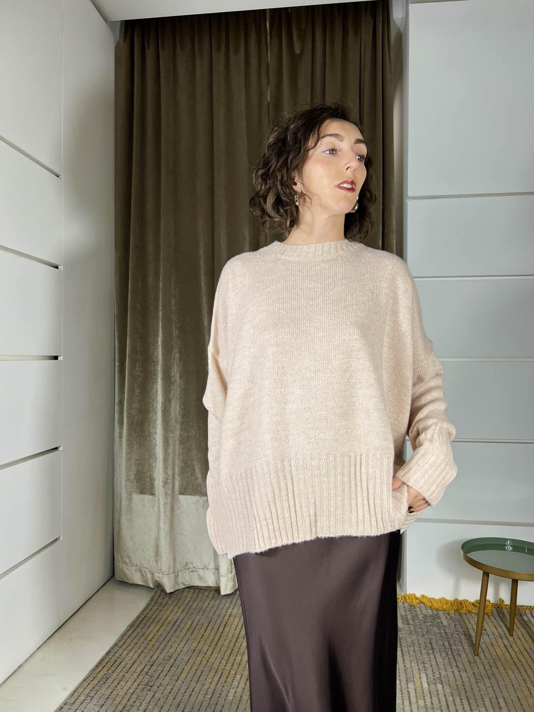 maglione girocollo con coste in misto lana  rasata  pink W5HMJ87A373PINK TENSIONE IN