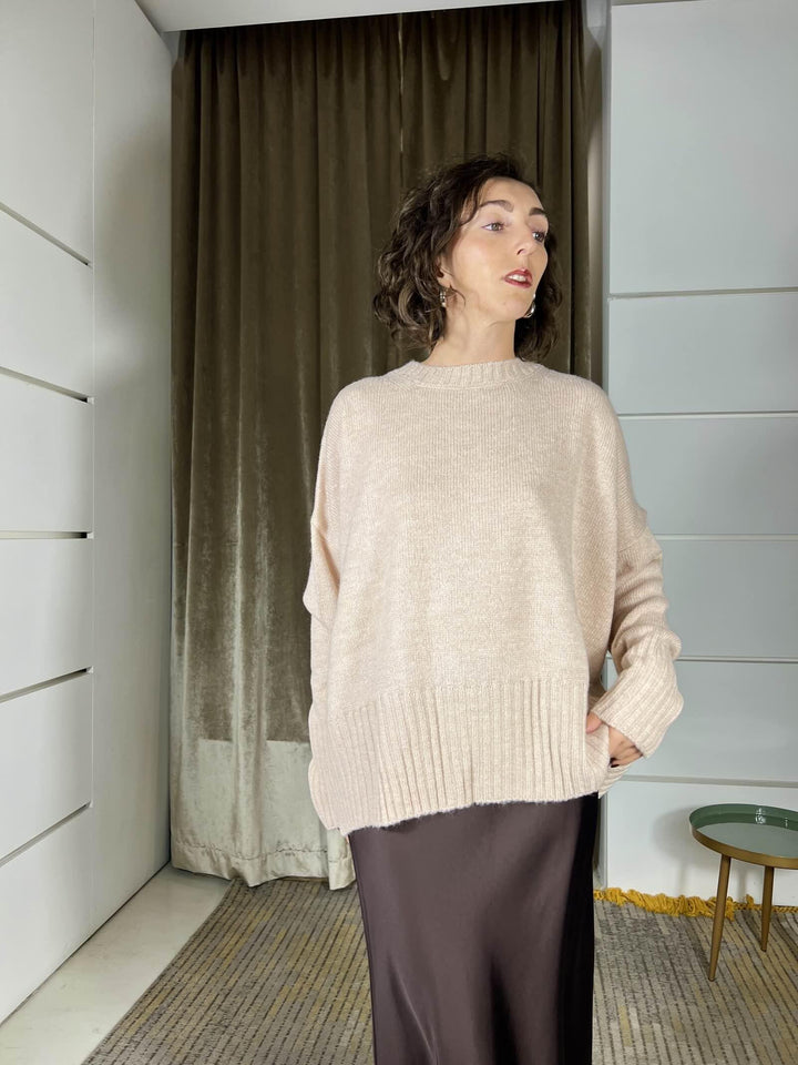 maglione girocollo con coste in misto lana  rasata  pink W5HMJ87A373PINK TENSIONE IN