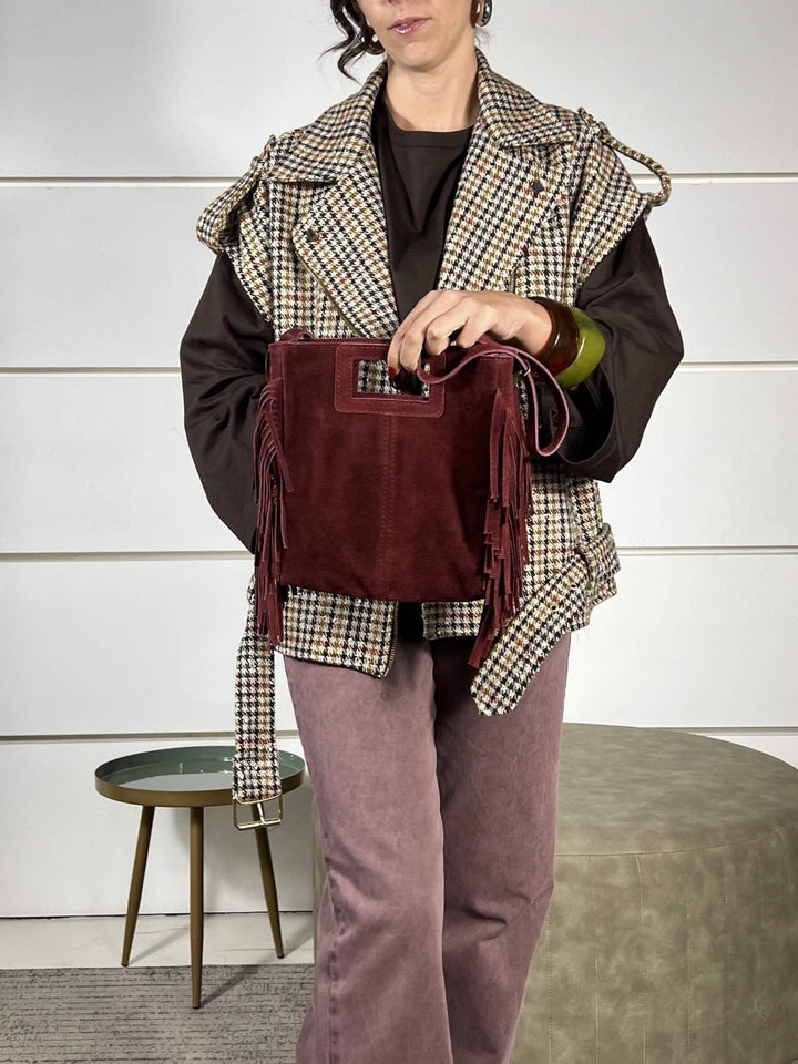 borsa a mano con  frange bodeaux in camoscio WCP-N090BORDEAUX HAVE ONE