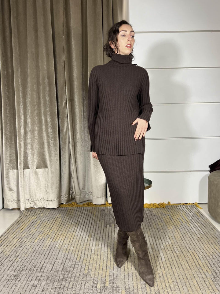 gonna in maglia a coste morO in  misto lana 77100FMORO VICOLO