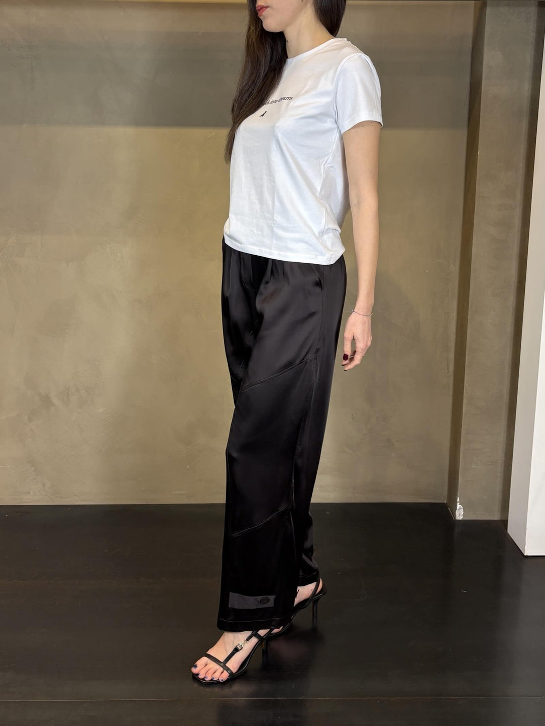 pantalone con tagli  in raso caffè PUSI1209 CARLA G