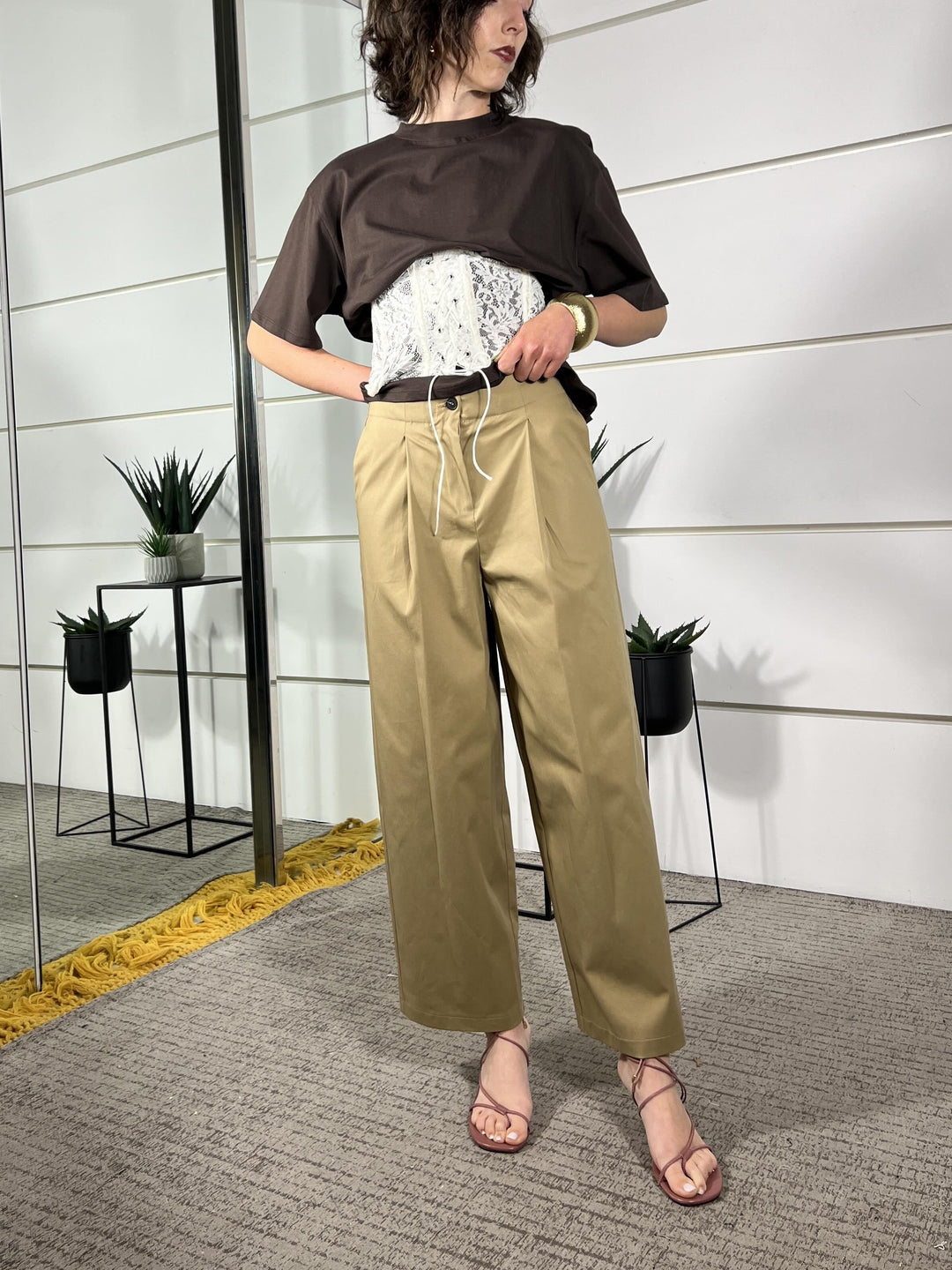 pantalone in cotone con pinces camel 26P4516CAMEL TENSIONE IN