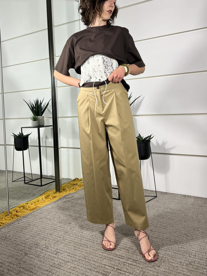 pantalone in cotone con pinces camel 26P4516CAMEL TENSIONE IN