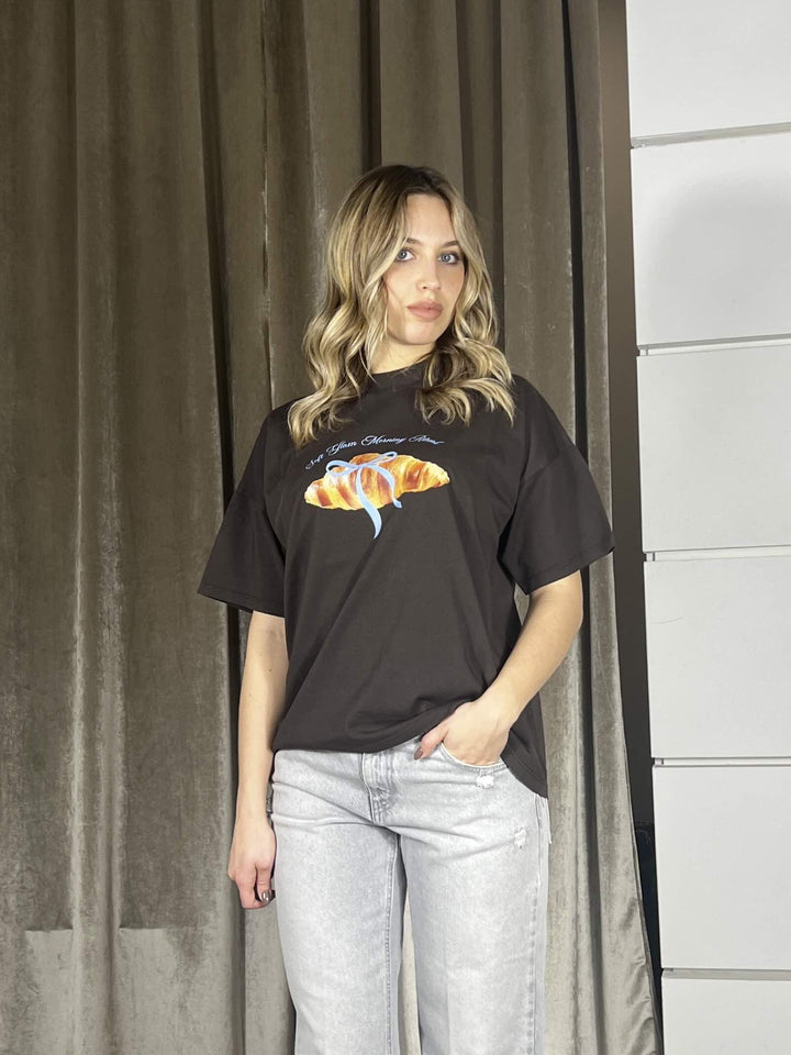 t-shirt vicolo girocollo manica corta con soft glam morning ritual RAB0188MORO VICOLO