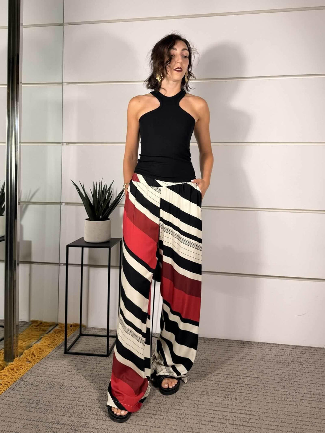 pantalone a fantasia geometrica in viscosa TAB2969ROSSO VICOLO