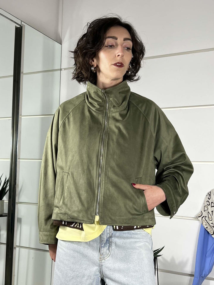 giubbotto scamosciato con zip verde 26MP26058VERDE MILITARE FEMME SELECTION