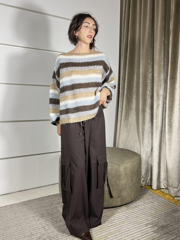 maglione a barca rigata mastice moro e azzurro MPQ-M284MASTICE/MORO/AZZURRO HAVE ONE