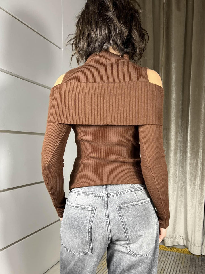 maglia a costine shiffer con cut out 65%vi 35%ny 8175MORO SUSY MIX