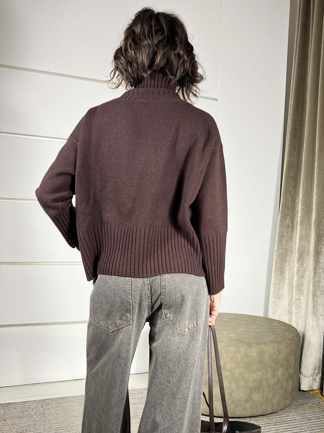 maglione collo alto con coste 100%lana moro WL938-7AI25MORO TENSIONE IN