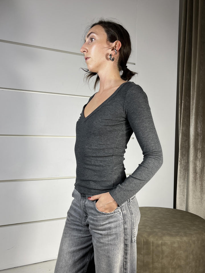 t.shirt scollo a v manica lunga a costinegrigio antracite UF0038GRIGIO ANTRACITE VICOLO